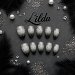 Dark Elegance Nails ¨C Luxury Gothic Chic Press-Ons Black-to-Gray Gradient Nails with Metallic 3D Accents Rebel & Glam ¨C Reusable Stick-On Luxury Nails/0002