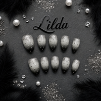 Dark Elegance Nails ¨C Luxury Gothic Chic Press-Ons Black-to-Gray Gradient Nails with Metallic 3D Accents Rebel & Glam ¨C Reusable Stick-On Luxury Nails/0002
