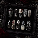 Dark Obsidian Eye Press-On Nail Set – Silver Chrome Gothic Cyber Punk Nails/006