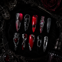 Dark Elegance Nails ¨C Luxury Gothic Chic Press-Ons Black-to-Gray Gradient Nails with Metallic 3D Accents Rebel & Glam ¨C Reusable Stick-On Luxury Nails/0004