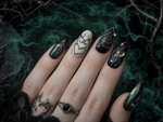 Moonlit Phantom Black Silver Press-On Nails – Elegant Gothic Witchcore Style/008