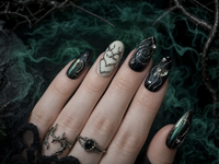 Moonlit Phantom Black Silver Press-On Nails – Elegant Gothic Witchcore Style/008
