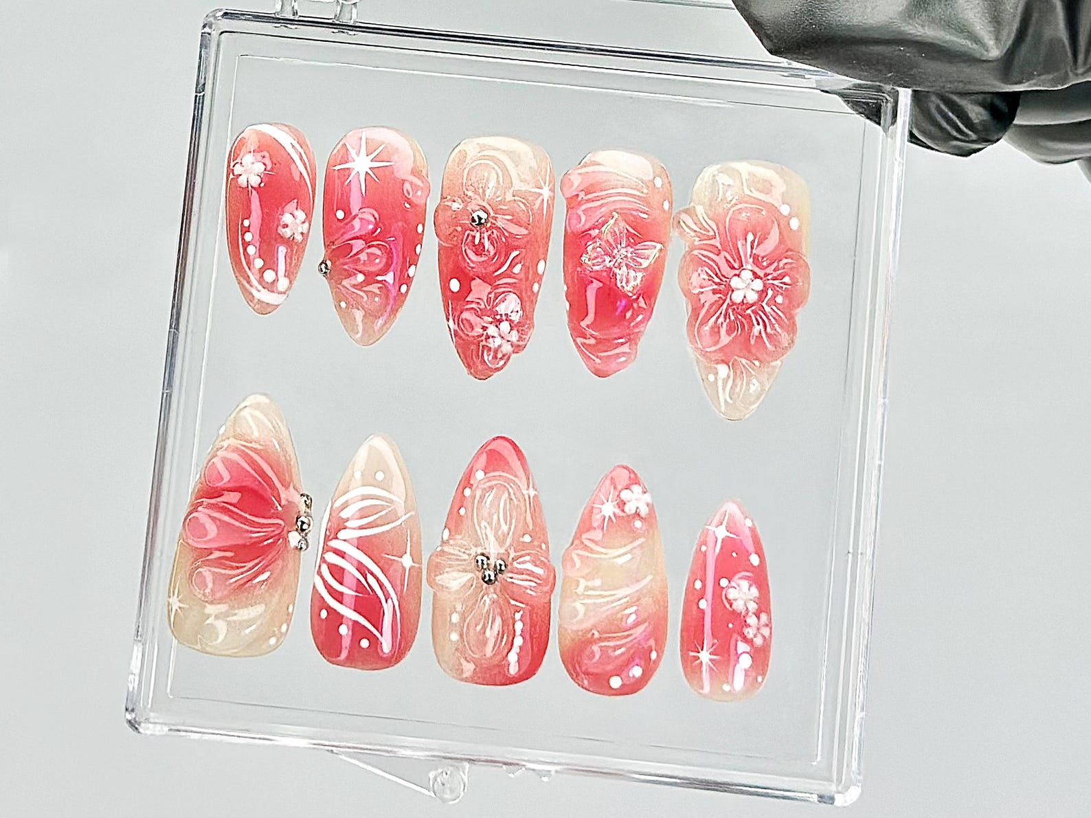 Blossom Spring Press On Nails By DoryNails |Sakura Pink Spring Fake Nails |Romantic Floral Acrylic Nails | Spring Inspired Nail Art |HB813YT