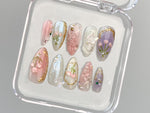 Dreamy Press On Nails Almond | Jelly Pastel Tulip Nail Art | 3D FairyCore Flower Press Ons | Romantic Nail Art in Fake Nails | HD347T