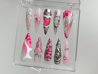 Pink Heart  Press On Nails | gel nail art | Get Nostalgic with Y2K-Inspired Press On Nails | pink press on nails | Nail Art | HD323