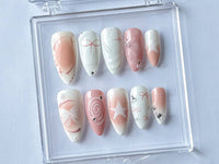 Pearly Pink Y2K Press On Nails | Cute 3D Bow Gel Nails | Handmade Gift for Her |  Y2K31