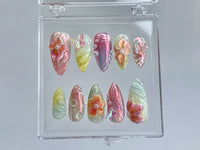 Secret Garden Long Almond Press On Nails | Stunning 3D Floral On Fake Nails | Custom 3D Butterfly Nail Art|Nail Charms, gyaru nails |HD399TK