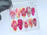 Blooming Flowers Press On Nails | 3D Chrome Flowers Acrylic Nails | Stunning Floral False Nails Press On| Spring Summer Nail Art | HD423YL