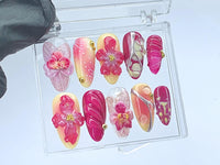 Blooming Flowers Press On Nails | 3D Chrome Flowers Acrylic Nails | Stunning Floral False Nails Press On| Spring Summer Nail Art | HD423YL