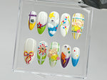 Cute Bears Press On Nails | Colorful Kawaii Nail Art | Vibrant Designs with Teddy Bears and Flowers On Fake Nails | Kawaii Nails | HD443TC