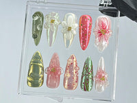 Garden Blossom Press On Nails | Unique Acrylic Press On Nails | Fake Nails | Nature Inspired Nail Art | Summer nails | press ons | HD447TL