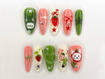 Ghibli Long Almond Press On Nails | Free Style Handpainted Cartoon in Fake Nails | Anime Nails Art | Miffy Nails | Abstract Nails| J284S
