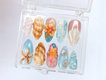 Tropical Beach 3D Press On Nails | Ocean-Inspired Designs with Flowers, Seashells, and Starfish | Handmade Press On Nails | HD421SL