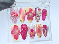 Blooming Flowers Press On Nails | 3D Chrome Flowers Acrylic Nails | Stunning Floral False Nails Press On| Spring Summer Nail Art | HD423YL