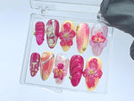 Blooming Flowers Press On Nails | 3D Chrome Flowers Acrylic Nails | Stunning Floral False Nails Press On| Spring Summer Nail Art | HD423YL