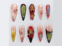 Custom Dreamy Press On Nails | 3D Jelly Orchids Nail Art | Hand-painted Acrylic Floral Press-Ons | FairyCore Flower Fake Nails | J330AK