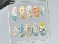 Ocean Dream Press On Nails | Aquatic Elegance Nail Art | Unique Press Ons with Pearl | summer press on nails |ocean press on nails | HD445TK