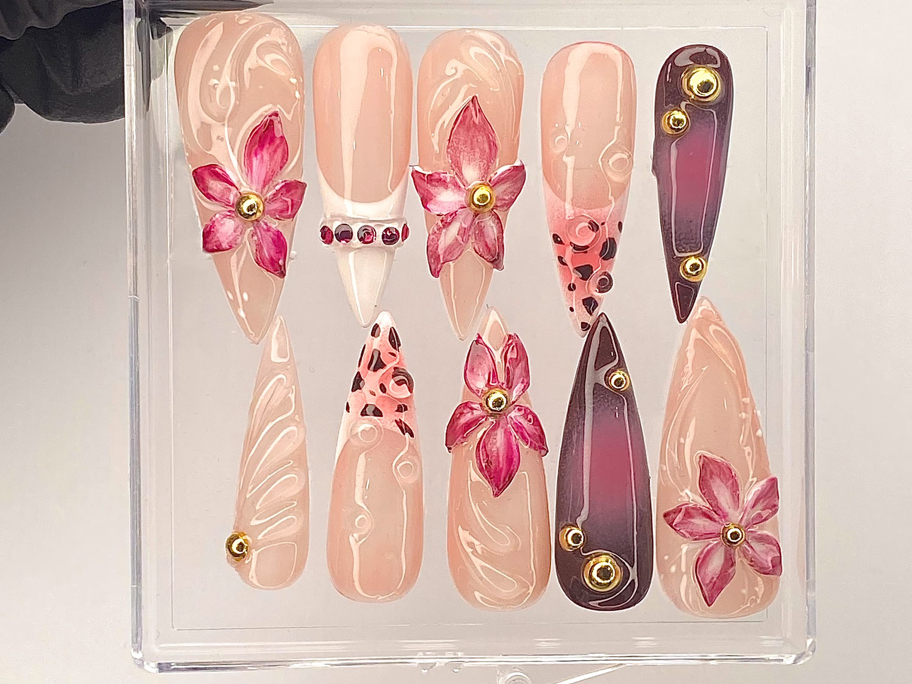 Luxury Pink Blossom Floral Press On Nails | FL22