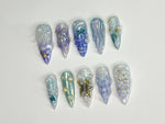 3D Tropical Beach Press On Nails | Ocean-Themed with Seaweed, Seashells, and Starfish | Handmade Press On Nails | J328SL