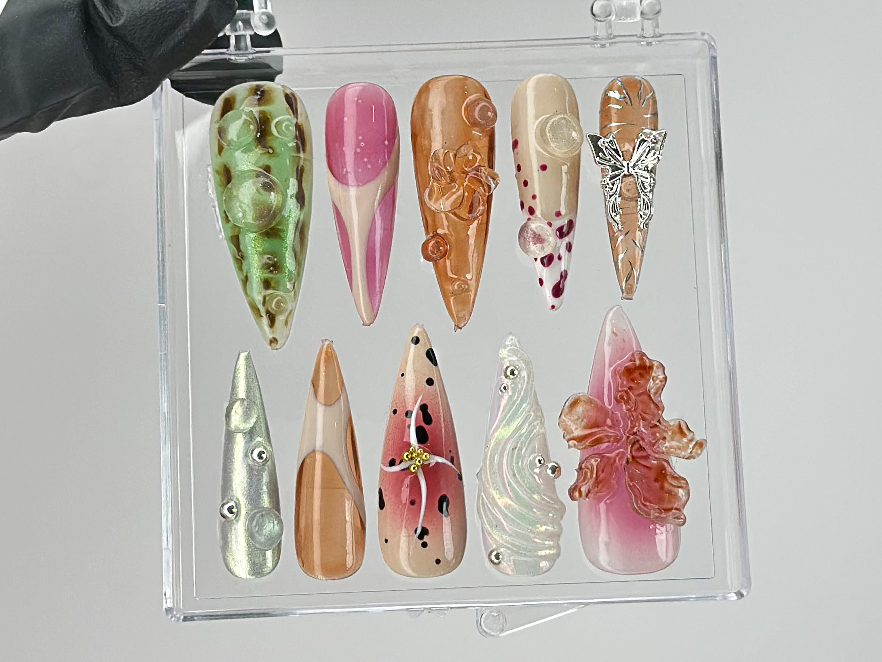 Enchanted Gardens Press On Nails | 3D Floral Press Ons | Spring Theme Custom On Fake | Custom Flower Fairycore Nails | Nail Art | HD457TL