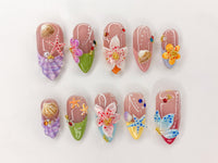 Ocean Bliss Press On Nails | Seashell & Starfish Nail Art | 3D Jelly Orchids Nail Art | Beach Vibes Press On | Under the Sea Nails | J439SL