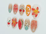 Red Cherry Blossom Nails | Cute Red & White Press On Nails | Y2K Floral Style Nail Set | Summer, Holiday Nail Art | Gift | J460S