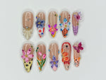 Colorful Flower Garden Press On Nails | Vibrant Bloom Fake Nails | Butterfly & Flower Nail Art | Floral Fantasy Acrylci Nails | J426Y