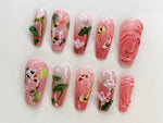 Koi Pond Bliss Press On Nails | Koi Floral Acrylic Nails | Serene Waters Nail Art | Blossoming Fake Nails | Pink Garden Koi Nails | J464AV