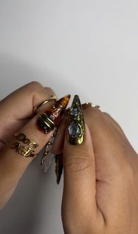 Galaxy Crystal Press On Nails | 3D Gemstone Rock Fake Nails | Gold Metal Accent Nail Art | Crystal Gemstone Press Ons | Luxury Nails |DB463Y