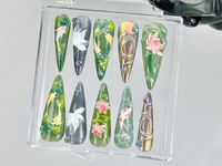 Koi Fish Nail Art by DoryNails | Japanese Pond Acrylic Nails | Water Garden Nail Art | Zen Inspired Fake Nails | Nature Aesthetic | HB808YK