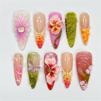 Luxury Floral 3D Press On Nails | Nature-Inspired Nail Art | Summer Bloom Fake Nails | Floral & Garden Inspired Nails | LB1000Y