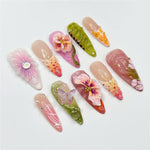 Luxury Floral 3D Press On Nails | Nature-Inspired Nail Art | Summer Bloom Fake Nails | Floral & Garden Inspired Nails | LB1000Y